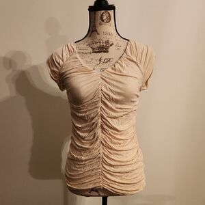 Cynthia Rowley Cream Ruched Short Sleeve Top